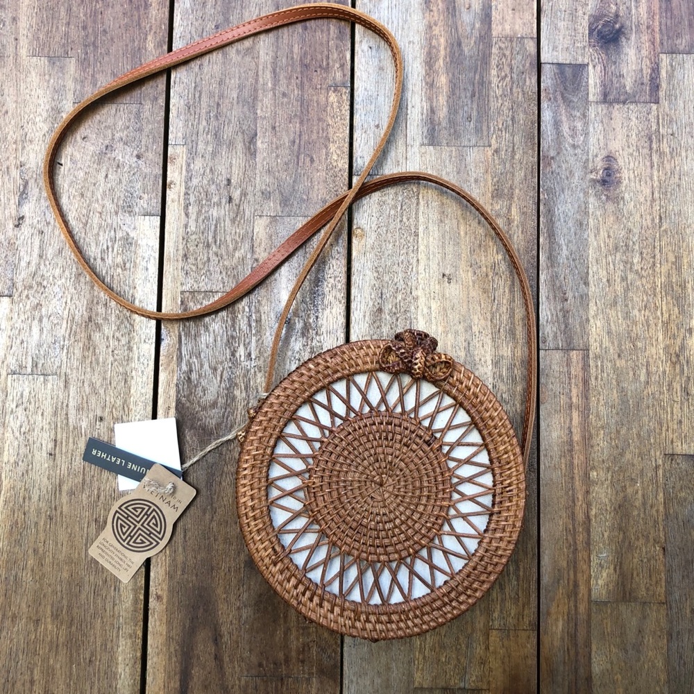 NWT Rattan Wicker Circle Cross Body Purse Bag Boho